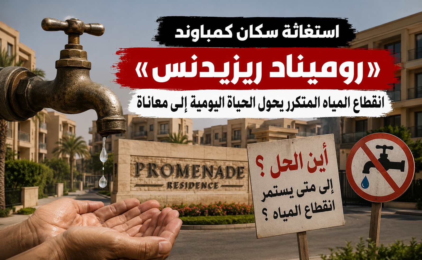 أزمة انقطاع المياه في كمباوند بروميناد ريزيدنس